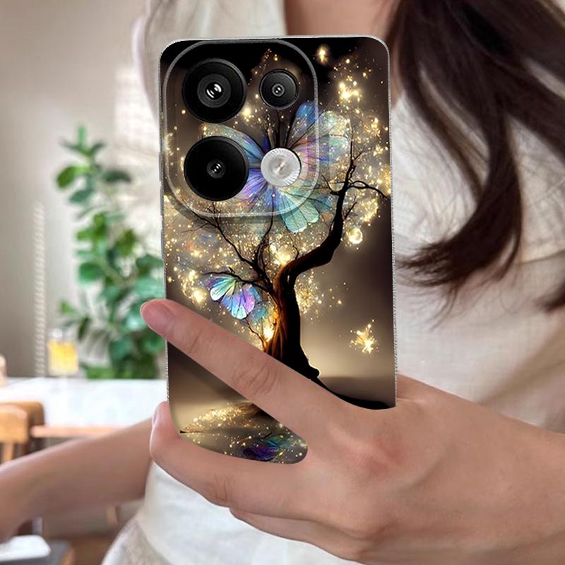 Чехол с рисунком «Сияющее Дерево Фэнтези и Бабочки» для Xiaomi Redmi Note 14 13 Pro 5G 4G 12 11 Чехол для Xiaomi 14T 13T 11T Pro Силиконовый чехол с текстурой кожи