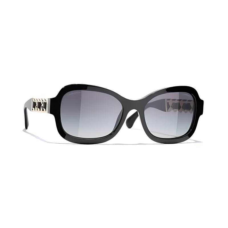 Chanel Заушники с цепочкой, асимметричные солнцезащитные очки, женские, черные