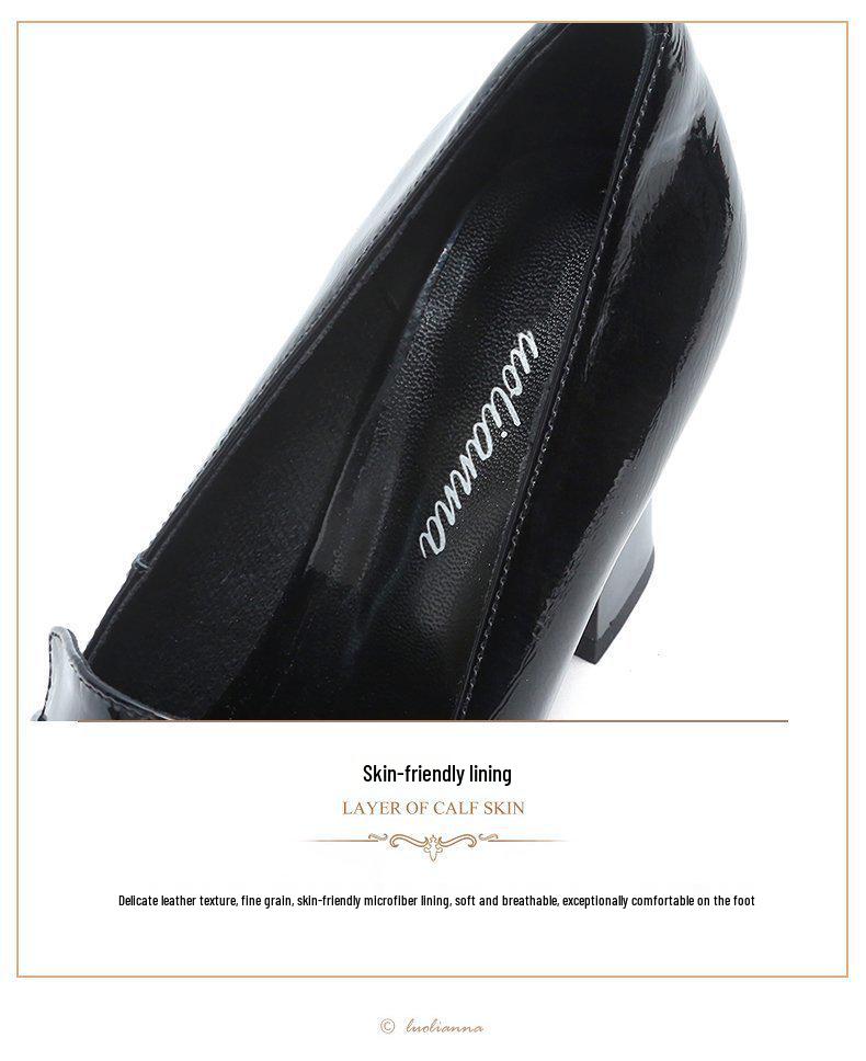 2025 Женская мода весна-осень Туфли из кожи с острым носком и массивным каблуком - Британский стиль, высокие каблуки