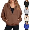 Женская мода сплошной цвет на молнии спортивный свободный пуловер с длинными рукавами толстовка Топ