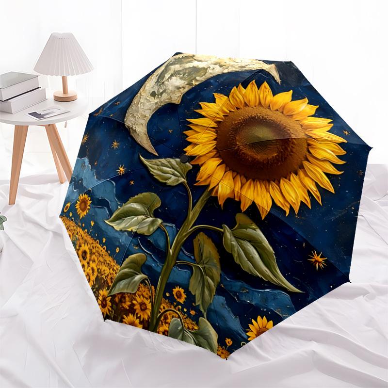 1pc Moon Sunflower Automatic Open/close Umbrella, 8-Rib sturdy structure, Auto Folding/Opening, Portable Travel Umbrella for Women,220