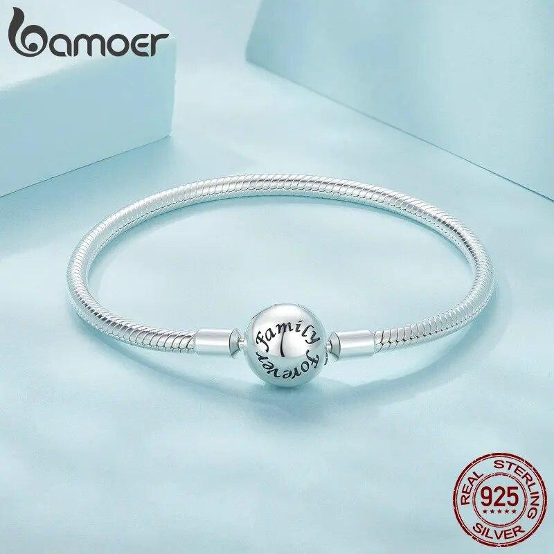 Bamoer 925 Sterling Silver Classic Family Forever Snake Chain Bracelets for Women Fine Jewelry 14CM 17CM 19CM