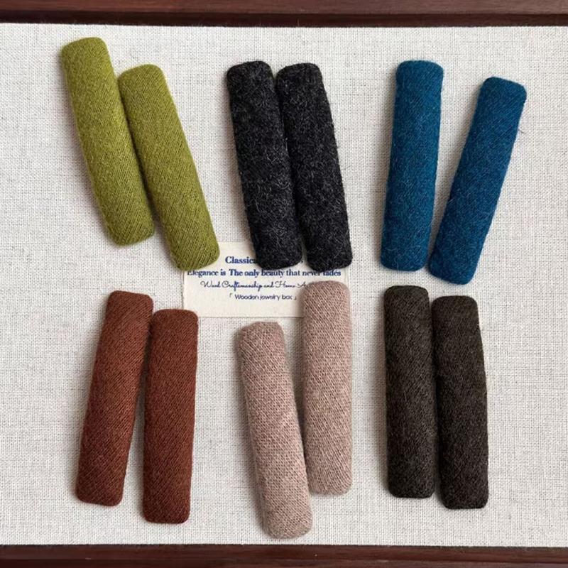 2Pcs Korean Elegant Woolen Hair Clip Simple Style Bb Clip Solid Autumn And Winter Hair Accessories