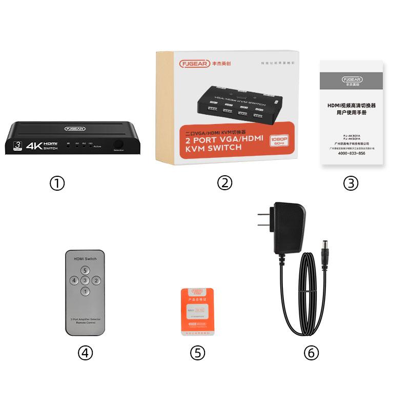 FJ-4K301A FJGEAR Support HDMI 2.0 Version 4K 3 Port 3 in 1 Out HDMI Video Switch High Quality Hd 3840*2160@60Hz