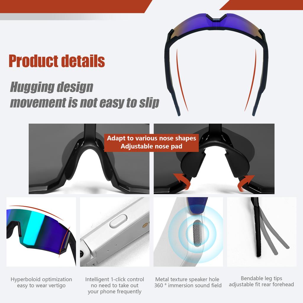 Солнцезащитные очки для велоспорта Умные очки Bluetooth UV400Protection Ветрозащитные очки Очки для езды на велосипеде по шоссе Спортивные очки Очки
