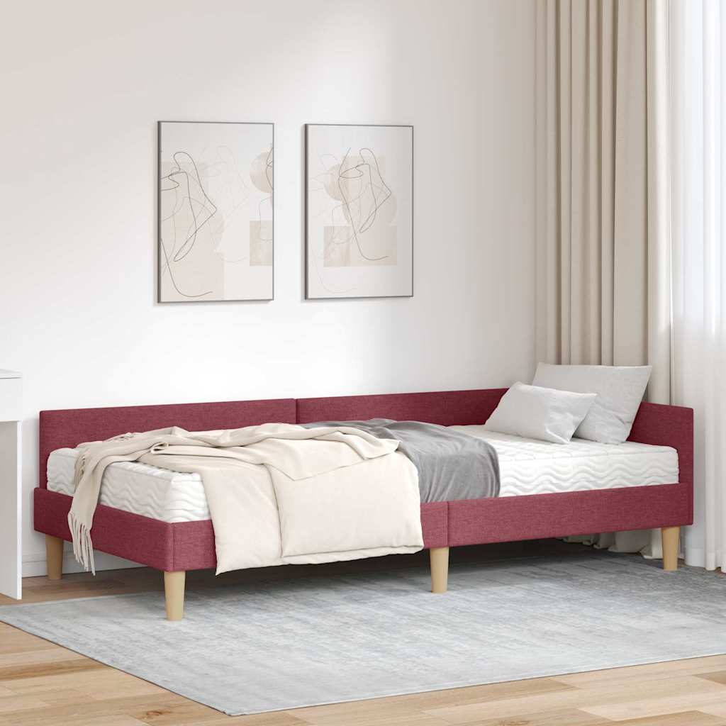 Corner Bed Frame with Mattress 2 pcs Grey Fabric