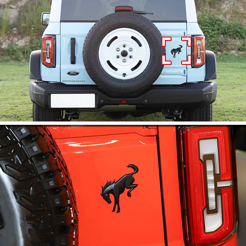HFVS5 2Pcs For Ford Bronco Logo New ABS 3D Car Horse Stickers Hot Exterior Modification Tailgate Leaf Board Letters Animal Parts Badge