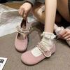 Velcro Flat Mary Jane Single Shoes Women's Autumn 2025 New Pearl Shallow Mouth with Skirt Versatile Beanie Shoes