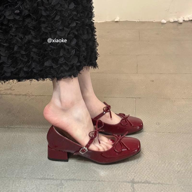 Французский бант светлый рот серебряные туфли-лодочки женские весна и осень новые ретро фея балет толстый каблук Мэри Джейн маленькие кожаные туфли