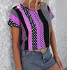 Футболка размера XXS-6XL Женская летняя повседневная с круглым вырезом и коротким рукавом Топы Футболки Геометрический узор Свободная повседневная Женская одежда