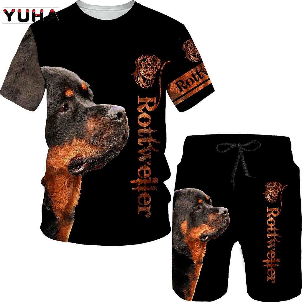 YUHA, собака ротвейлер 3D принт футболка/футболка шорты комплект мужской летняя спортивная одежда повседневный мужской спортивный костюм модная мужская одежда S