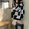 Chessboard Sweater Turtleneck Sweater Women Wear Thick Knitted Bottoming Shirt In Winter for Loose Outer Wear Women