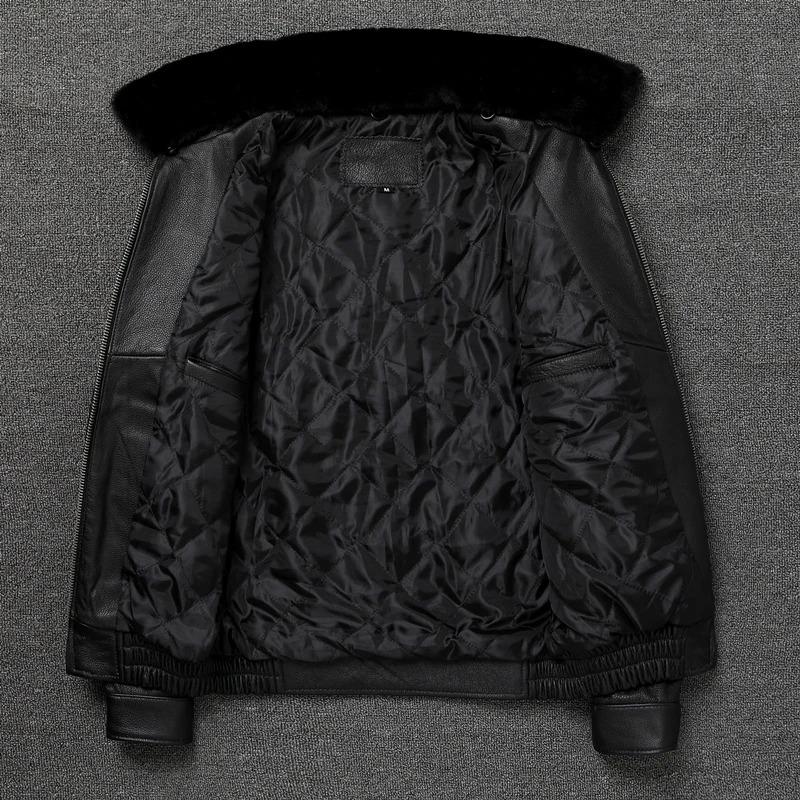 Chinese Size Men Leather Jacket Genuine Cow Leather Natural Fur Collar Flight Jackets Mens Cowhide Coats Winter Air Force Clothes