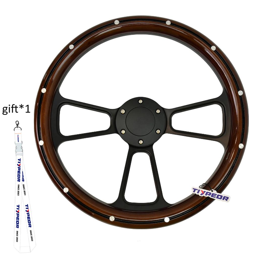 Universal 14 Inch 350mm Classic Retro Microfiber Leather Steering Wheel Black Chrome Plated Three Spoke Bracket 7mm Thick