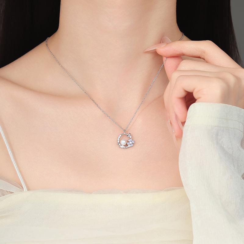 Серебряное ожерелье S925 со звездой и цветком с жемчужным кулоном - Подарок на День святого Валентина для женщин