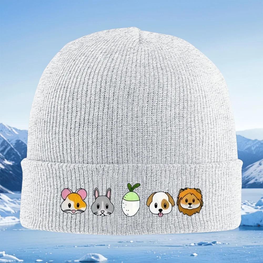 Mouse Rabbit Radish Dog Lion Faces Black Unisex Women Unisex Knitted Hat Beanie Pullover Cap Winter Thermal Warm Christmas Outdoor