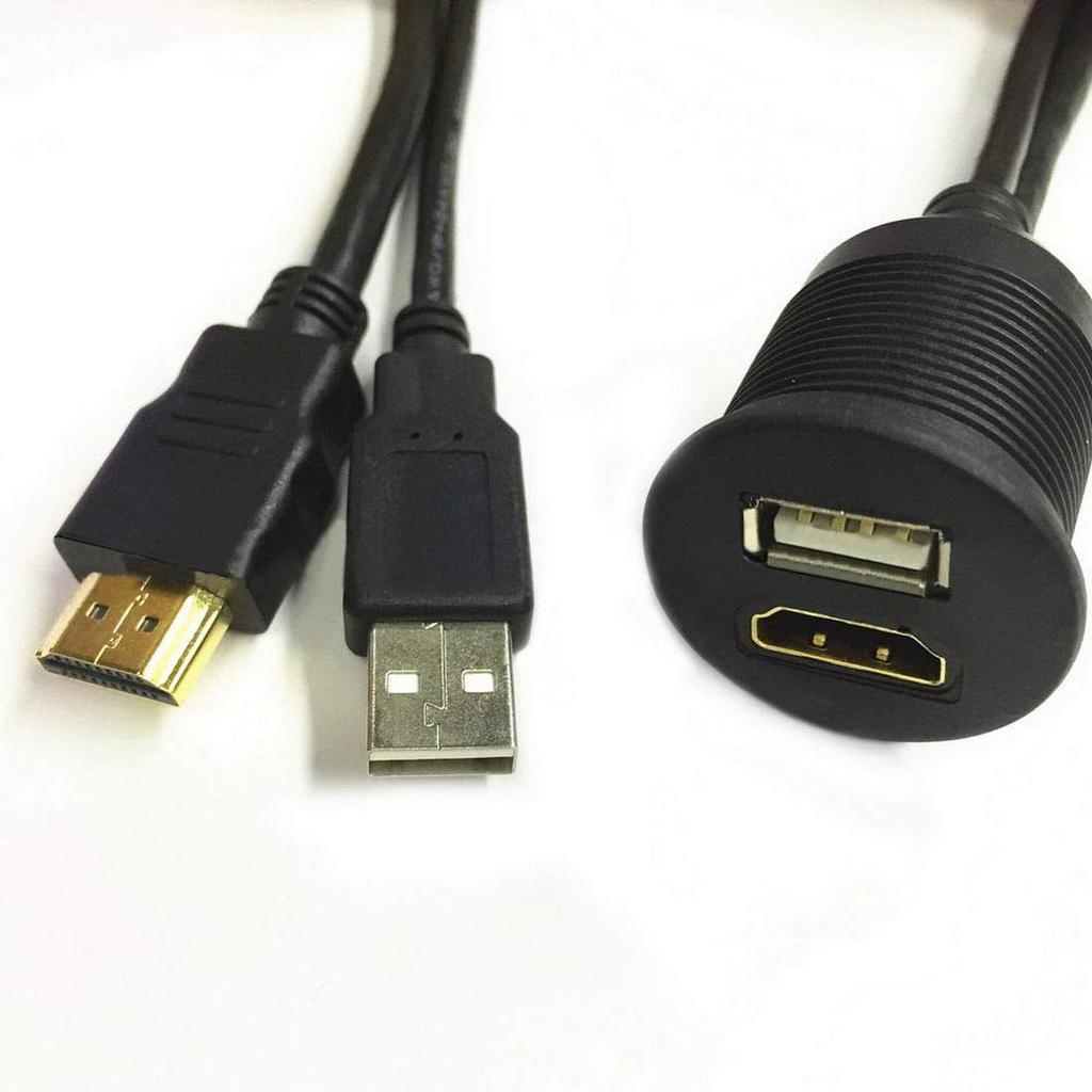 Rosebe 1M Car USB2.0 HDMI to HDMI USB2.0 Extension Panel