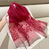 70*180cm Women Imitation Silk Scarf Long & Large Embroidered Floral Pattern Shawl and Wraps Neckerchief for Party Prom, Lightweight Sheer Scarfs