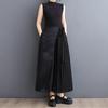 Black Plus Size Vintage Pleated High Waist Casual Loose Summer Wide Leg Pants Women Trousers