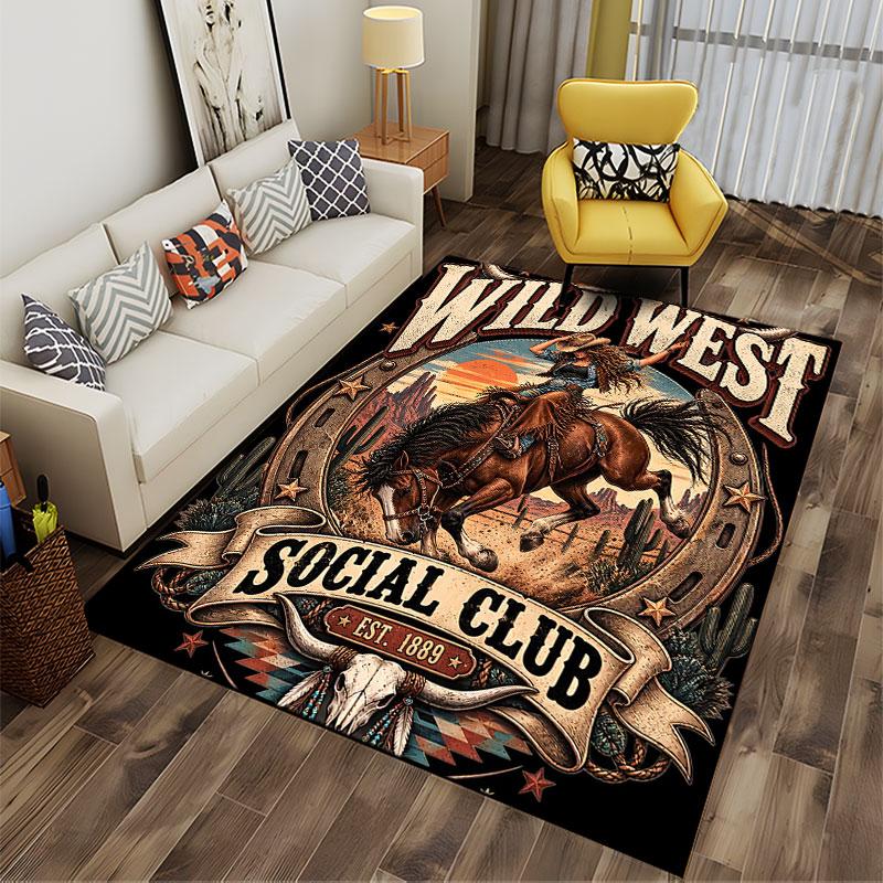 Wild West Cowboy Riding Design suitable as a non-slip mat for the living room or bedroom sofa