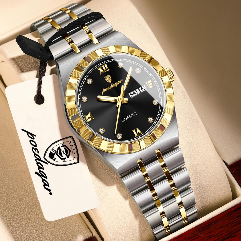 POEDAGAR Original Elegant Ladies Clock Luminous Waterproof Week Date Fashion Woman Watch Stainless Steel Quartz Women's Watches