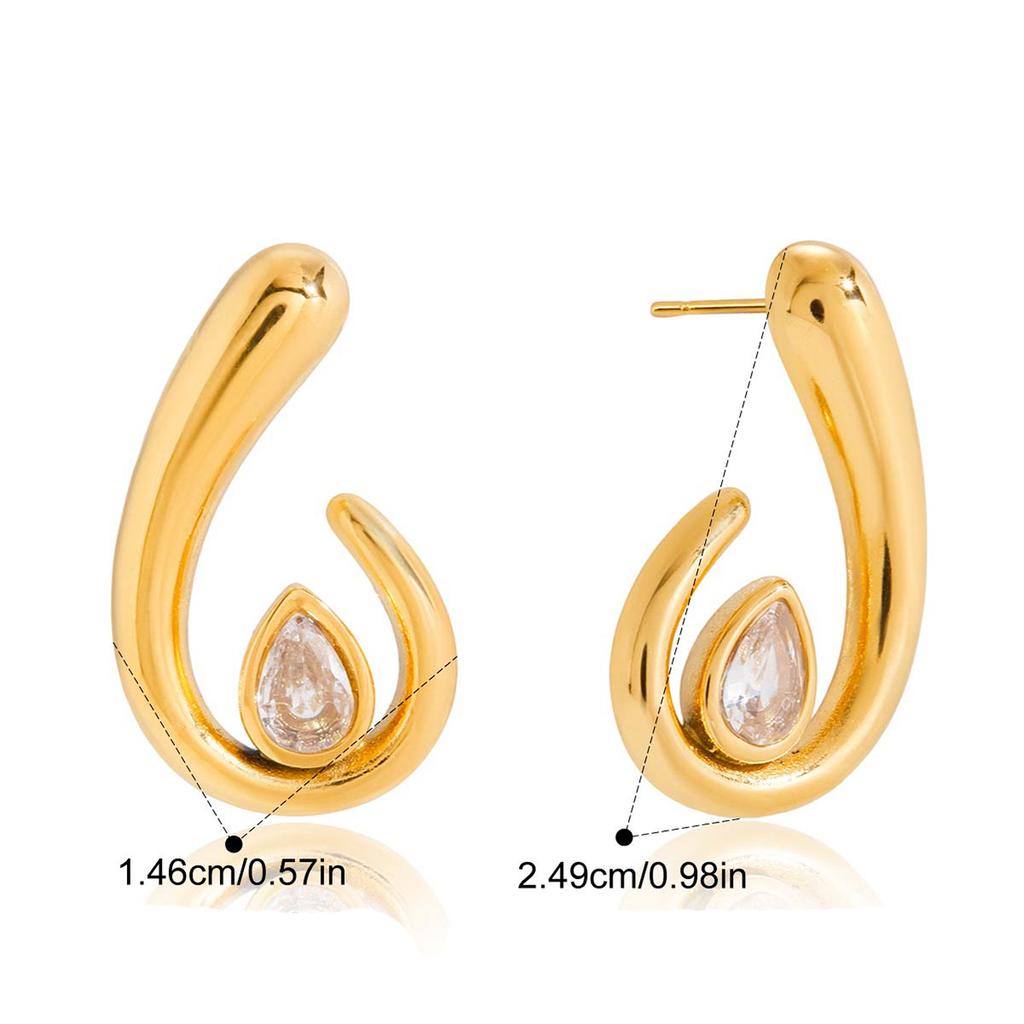 Yori Delicate Shiny White Cubic Zirconia Spiral Teardrop Earrings for Women High Quality Stainless Steel Daily Jewelry Gift