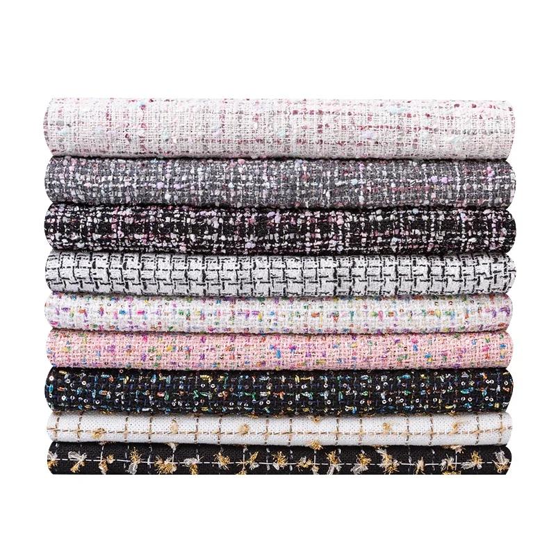 Утолщенная твидовая ткань для жилета, пальто, платья, одежды, DIY шитья, пайеток, шерстяная ткань, черный, белый, красный, синий, на полметра, зима