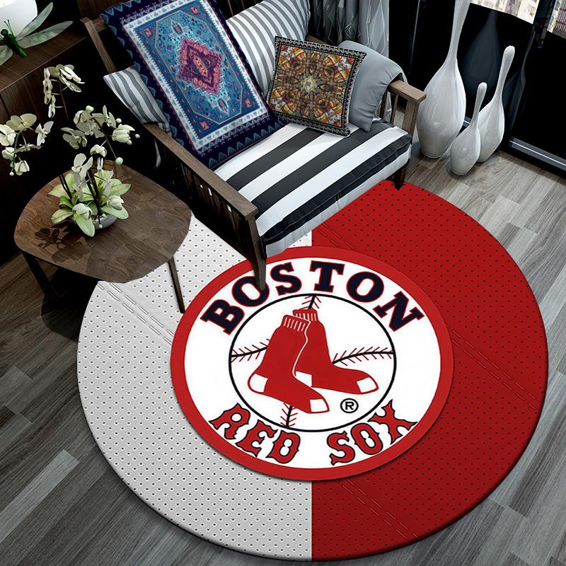 Boston Red Sox Round Area Rug,Carpet Rug for Living Room Bedroom Sofa Playroom Decor,Non-slip Floor Mat