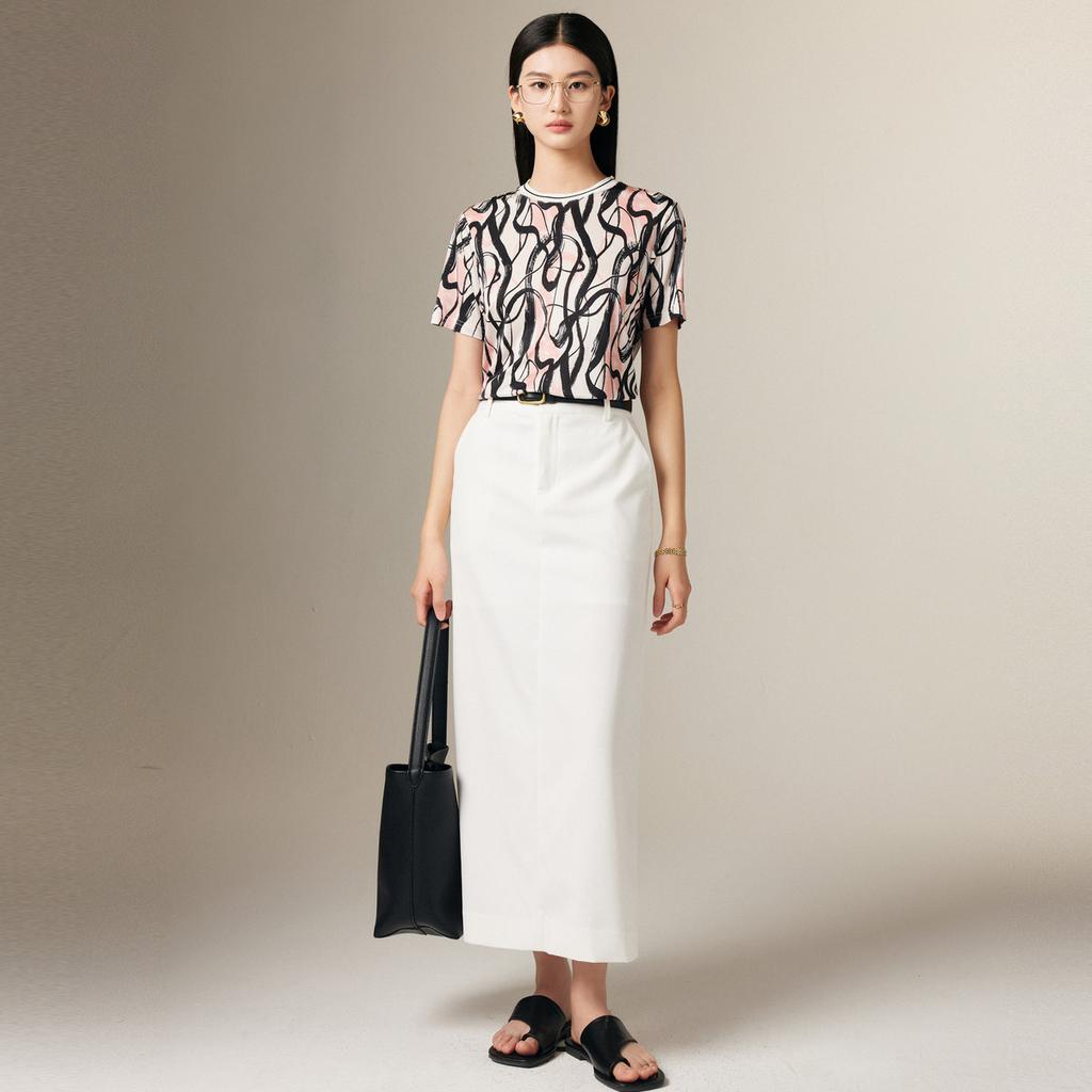 Spring and summer new round neck retro printed short sleeved versatile casual and comfortable T-shirt for women, including mulberry silk