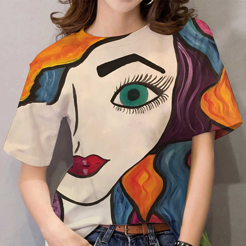 Футболка с круглым вырезом, женская летняя повседневная рубашка с принтом большого размера, топы, свободная винтажная женская футболка, уличная одежда Y2K, одежда с короткими рукавами 6XL