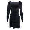 Autumn New Solid Color Velvet Dress Sexy U-neck Style Round Neck Slit Skirt