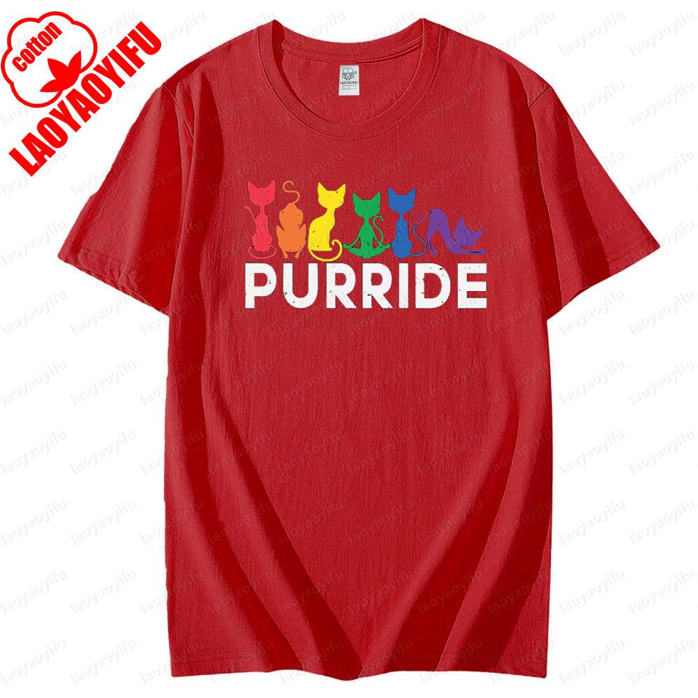 Rainbow Cat LGBT Symbol Tee Tops Gay Pride Month Tshirt Unisex Printed Tshirt Men Women Universal Casual Summer Short Sleeve