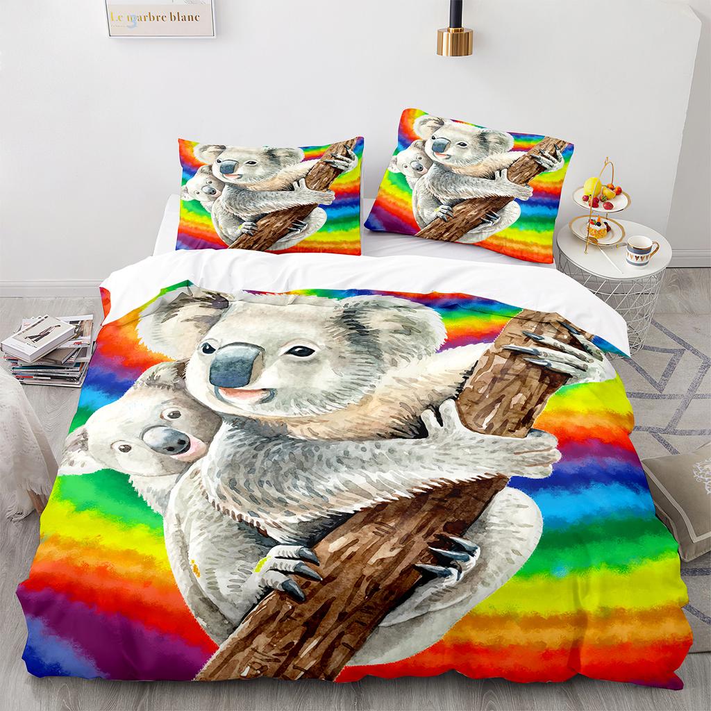 Comfortable Cartoon Koala Pattern Duvet Cover Set With Duvet Cover And Pillowcases King Queen Twin Sizes For Boys Girls And Kids