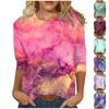 Women's Casual Fashion Print Round Neck Three Quarter Sleeve T-Shirt Top