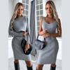 Fashion Suit Women Fall New Pit Stripes Knit Long-sleeved Top Halter Dress Two-piece Set