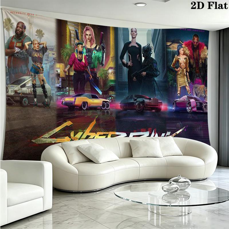 Cyberpunk 2077 Wall Tapestry Aesthetic Wall Hanging Printed Fabric Blanket Decorative Tapestries for Bedroom Living Room Home Decor