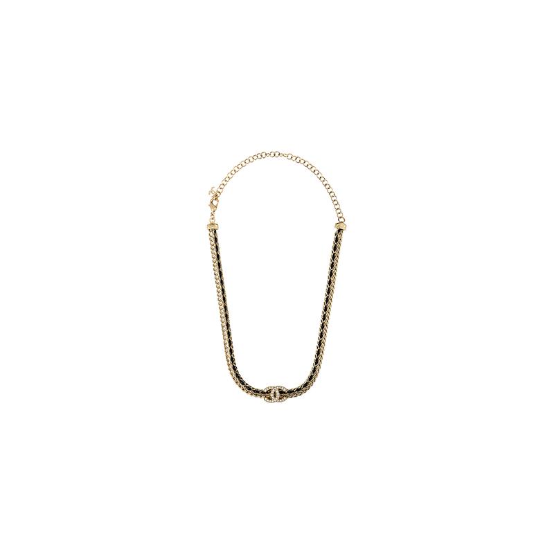 Chanel Ожерелье с double C из кожи ягненка, женское, черное/золотое