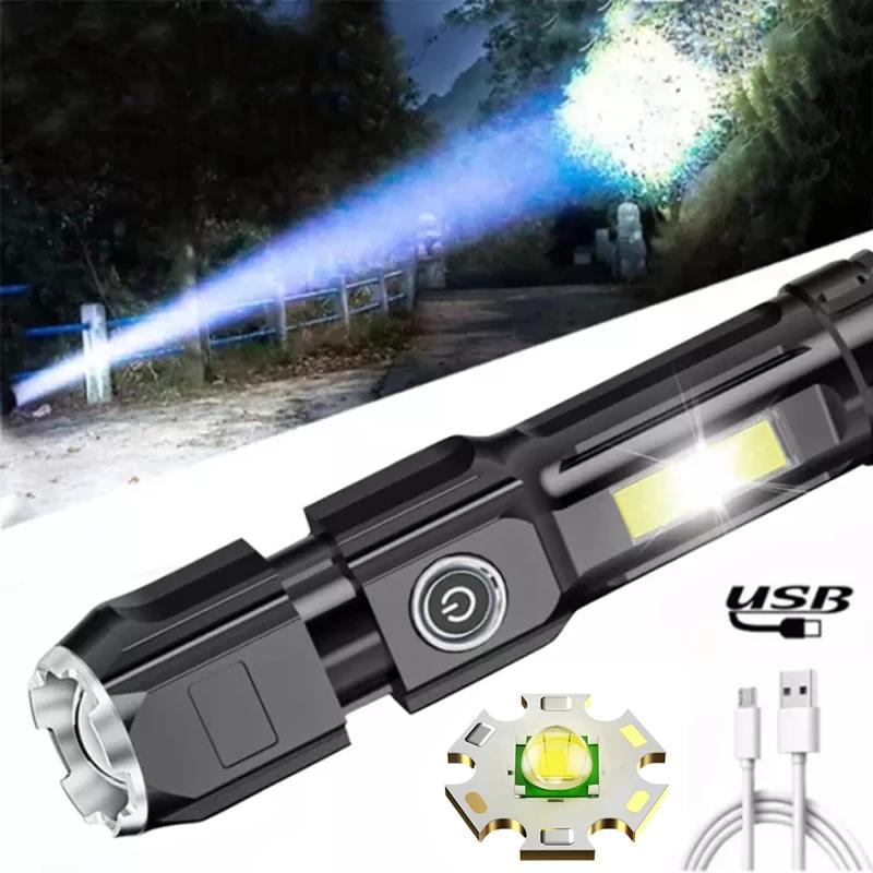 USB Rechargeable LED Flashlight Mini COB Torch with Tail Magnet Waterproof Zoom Camping Lantern 4 Modes Powerful Fishing Light