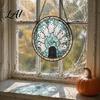 Creative Halloween Souvenirs Stained Glass Suncatcher Ornament Vintage Hanging Window Decor with Pumpkin Ghost Bat Witch Decorations Hat Pattern,