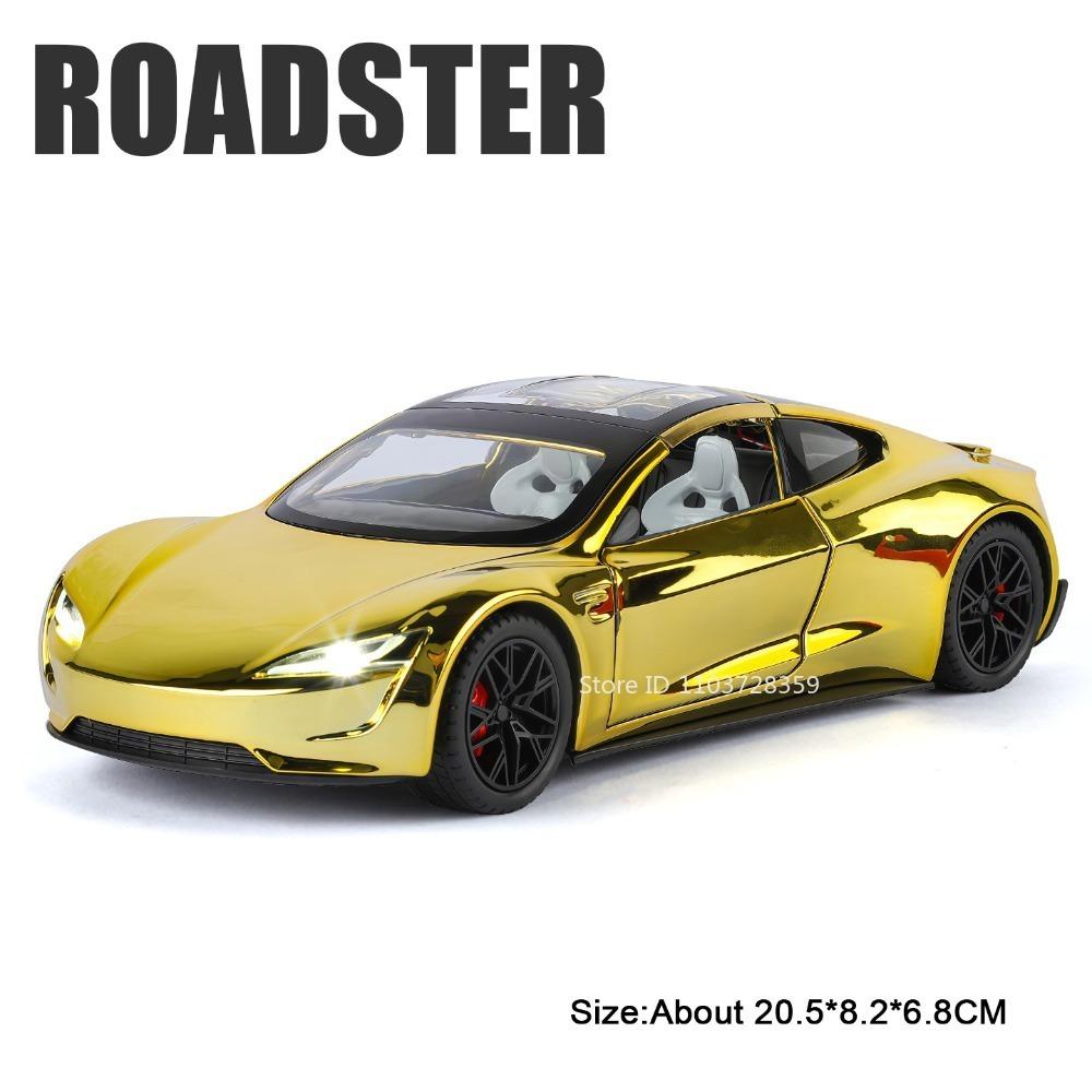 1:24 Модели Игрушечных Машинок Model Y Roadster Литые из Сплава Открывающиеся Двери Звук Свет Оттяни Назад Изысканный Салон Модели Транспортных Средств