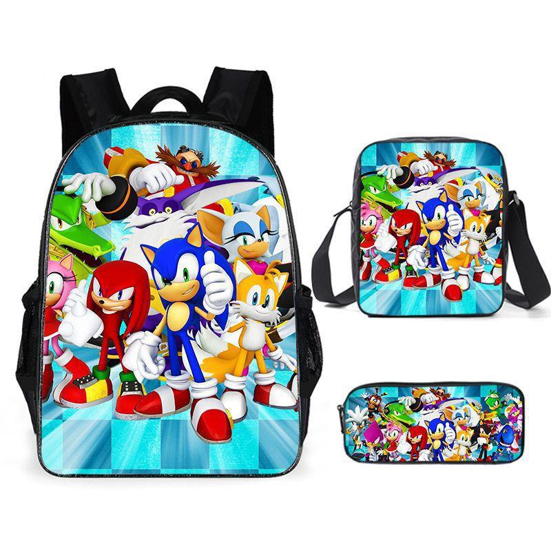 Source Sonic Schoolbag Three-Piece Set Elementary School Bag Anime Cartoon Schoolbag Men'S And Women'S Backpack