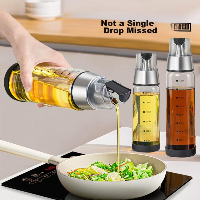 Glass Oil Dispenser with Automatic Opening And Closing, Leak-Proof Oil Bottle Container, Small Sesame Oil Soy Sauce Vinegar Bottle Seasoning Dispenser