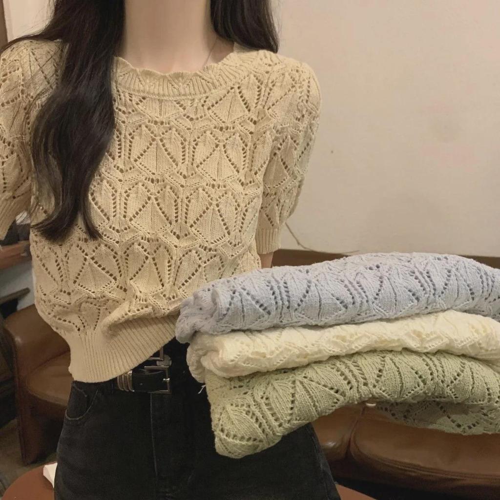 Женский ажурный трикотажный кардиган - короткий рукав, сетка, топ-шаль, солнцезащитный стиль весна/лето 2023 г.