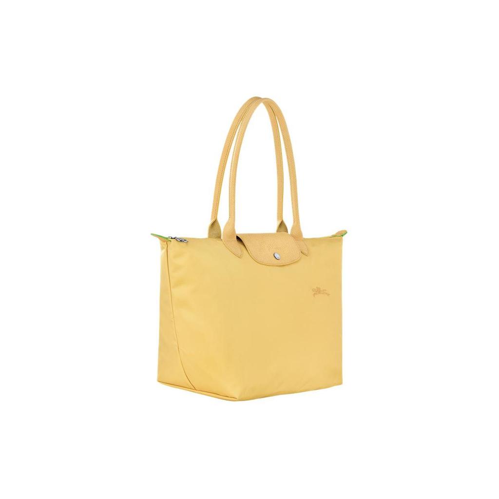 Longchamp Le Pliage Green 31 Solid Color Embroidered Logo Snap Zipper Closure Recycled Polyamide Canvas With Leather Trim Tote Bag 1899919A81