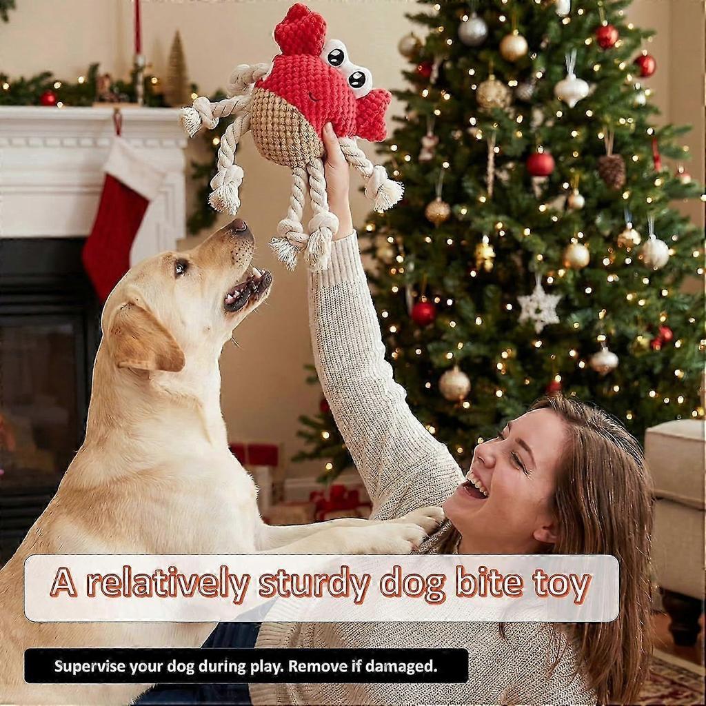 Squeaky Crab Dog Toy with Rope Legs - Durable Chew Toy for Small Dogs | Built-in Whistle & Crinkle Sounds | Teeth Cleaning | Interactive Dog Toys for