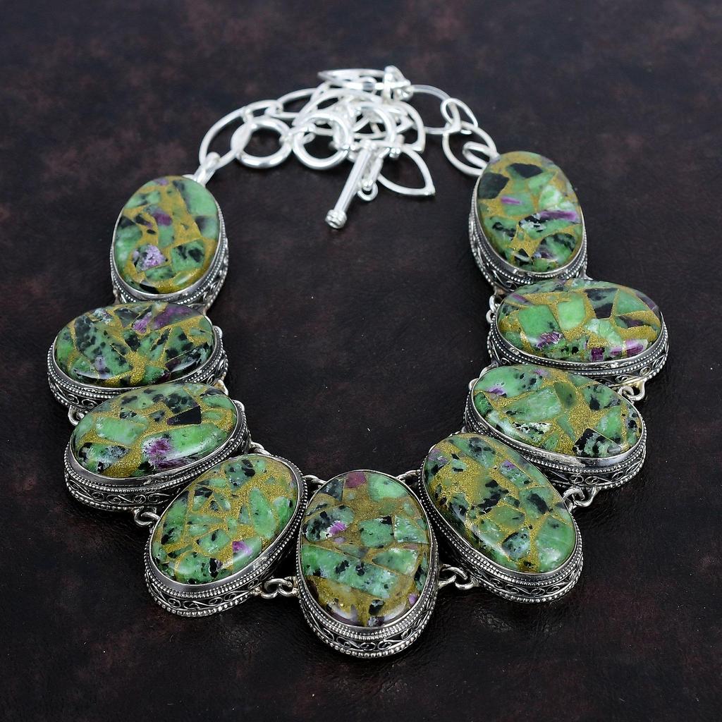 Copper Ruby Zoisite Necklace 925 Sterling Silver Necklace Adjustable Chain Necklace Vintage Necklace Handmade Gemstone Jewelry Wedding Gifts