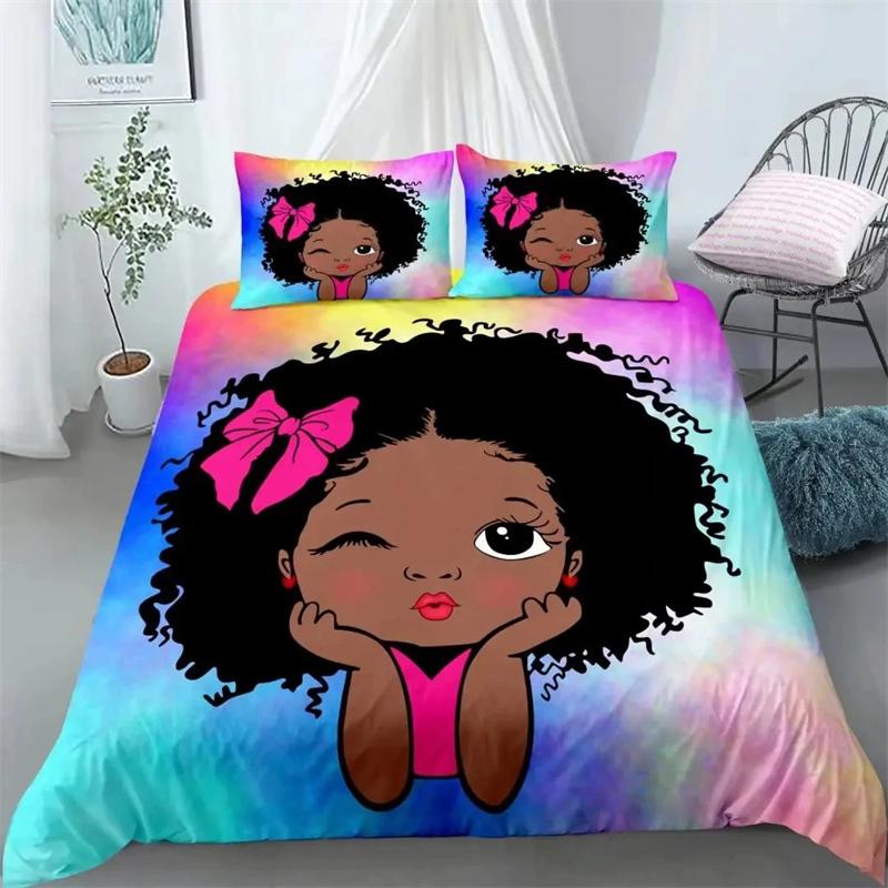 Комплект пододеяльников American Black Girl, комплект постельного белья Black Girl Magic, полный размер, комплекты одеял Cute Little Afro Black Princess
