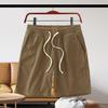 Men Shorts Drawstring Waist Waffle Fabric Solid Color Casual Shorts with Pockets Wide