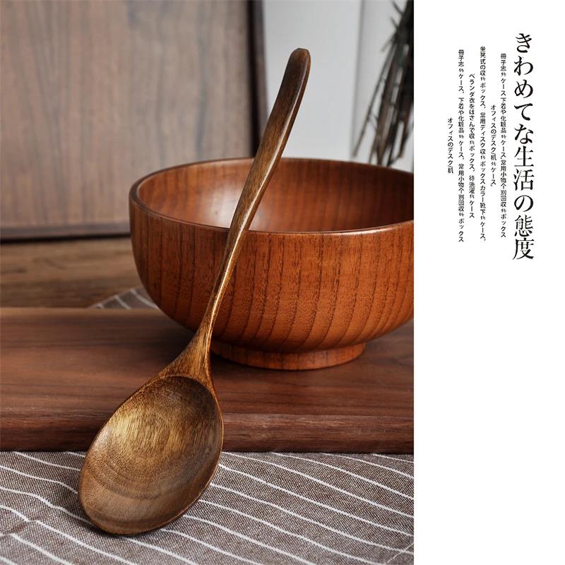 Large Wooden Spoons Natural Wood Soup Spoon Long Handle Honey Coffee Milk Teaspoon Spice Condiment Scoops Tableware Tools4