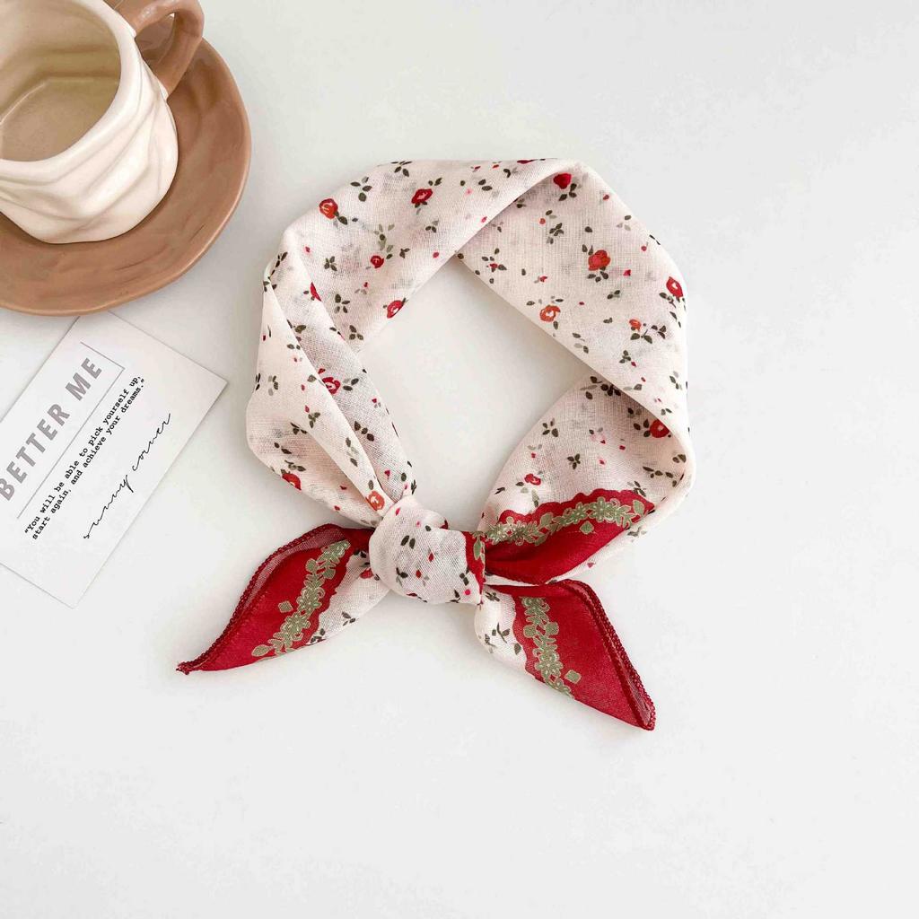 [18 cotton and linen] Korean version ins simple and cute polka dot small square scarf spring and summer new fashionable versatile multi-purpose scarf